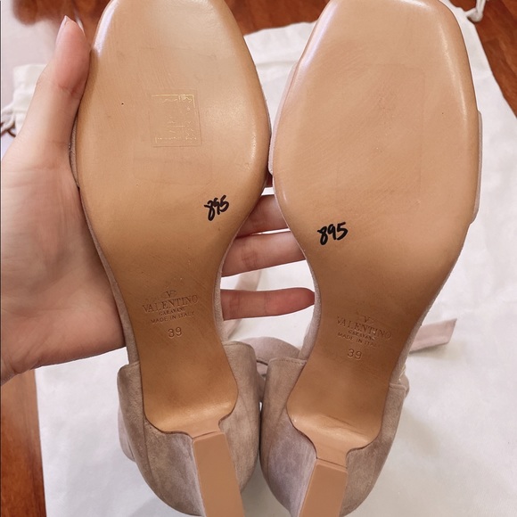 VALENTINO Suede Caged Ankle Strap Sandals in Camel Rose - Picture 8 of 8